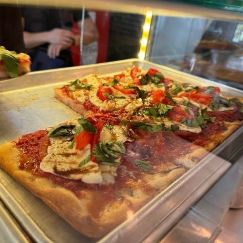 thin cut square cut Margherita pizza