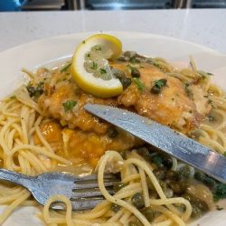 Chicken piccata dish in Sal's pizza bar