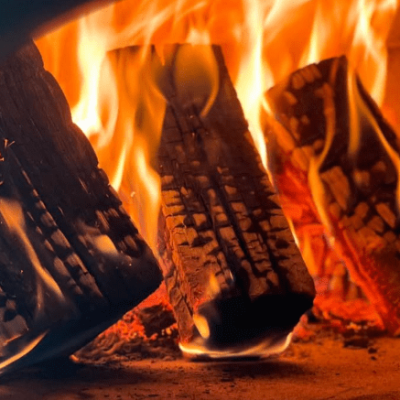 wood fire burning for pizza oven